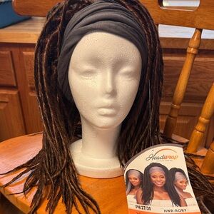 VIVICA A FOX NWT LONG TWO TONE Brown LONG Dreadlock WRAP Wig Gray Headband